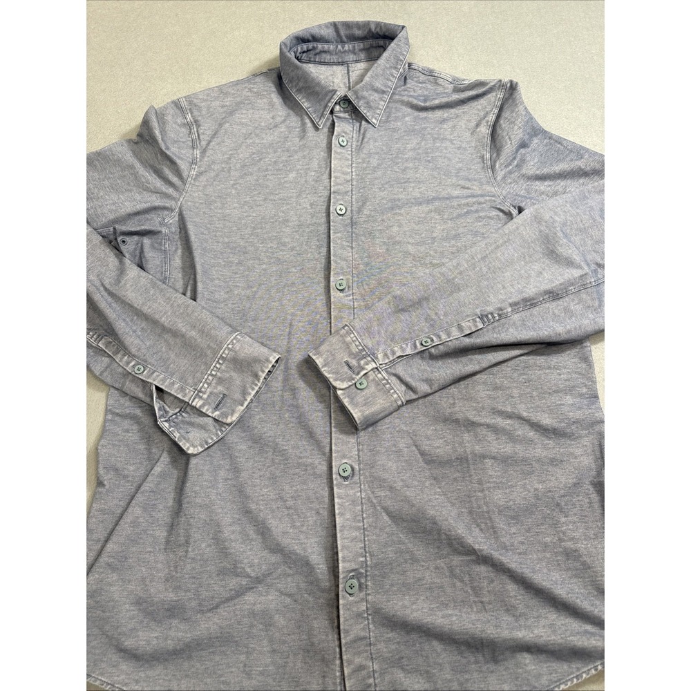 Lululemon MENS LARGE Long Sleeve Button Up Shirt BLUE Light Denim B10 SHIRT